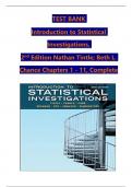 TEST BANK For Introduction to Statistical Investigations, 2nd Edition by Nathan Tintle; Beth L. Chance, Verified Chapters 1 - 11, Complete Newest Version