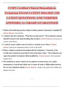 CCHT-Certified Clinical Hemodialysis Technician EXAM LATEST 2024-2025 (320 LATEST QUESTIONS AND ANSWERS 