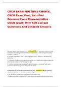 CRCR EXAM MULTIPLE CHOICE,  CRCR Exam Prep, Certified  Revenue Cycle Representative - CRCR (2021) With 500 Correct  Questions And Detailed Answers