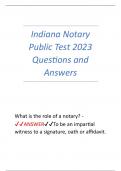 Indiana Notary  Public Test 2023  Questions and  Answers