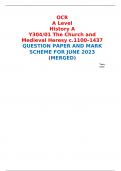 OCR A Level History A Y304/01 The Church and Medieval Heresy c.1100–1437 QUESTION PAPER AND MARK SCHEME FOR JUNE 2023 (MERGED) 