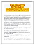 GRE COGNITIVE PSYCHOLOGY EXAM QUESTIONS WITH CORRECT ANSWERS GRADED A+ 100% 2024