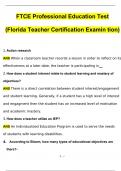 FTCE Professional Education Test Florida Teacher Certification Examination Actual Exam with Questions and Answers (2024 / 2025) 100% Guarantee Pass