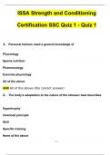 ISSA Strength and Conditioning Certification SSC Quiz 1 Actual Exam with Questions and Answers (2024 / 2025) 100% Guarantee Pass