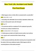 New York Life, Accident and Health Pre-Final Exam Actual Exam with Questions and Answers (2024 / 2025) 100% Guarantee Pass