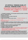 ATI CRITICAL THINKING EXAM, ATI CRITICAL THINKING EXAM WITH 60+ QUESTIONS WITH DETAILED VERIFIED ANSWERS (100% CORRECT) A+ GRADE ASSURED 