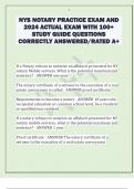 NYS NOTARY PRACTICE EXAM AND  2024 ACTUAL EXAM WITH 100+  STUDY GUIDE QUESTIONS  CORRECTLY ANSWERED/RATED A+