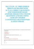 RAC EXAM - EU MDD/AIMDD &  MDR EXAM 2024-2025 WITH  ACTUAL CORRECT QUESTIONS  AND VERIFIED DETAILED  ANSWERS |FREQUENTLY TESTED  QUESTIONS AND SOLUTIONS  |ALREADY GRADED  A+|NEWEST|GUARANTEED PASS  |LATEST UPDATE