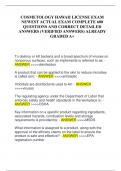 COSMETOLOGY HAWAII LICENSE EXAM  NEWEST ACTUAL EXAM COMPLETE 600  QUESTIONS AND CORRECT DETAILED  ANSWERS (VERIFIED ANSWERS) ALREADY  GRADED A+