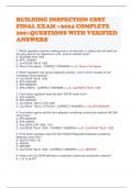 BUILDING INSPECTION CSST FINAL EXAM –2024 COMPLETE 200+QUESTIONS WITH VERIFIED ANSWERS 