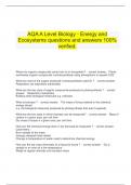 AQA A Level Biology - Energy and Ecosystems questions and answers 100% verified.