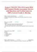 Exam 4: NSG121/ NSG 121 (Latest 2024/ 2025 Update) Health Assessment | Review with Questions and Verified Answers| 100% Correct| Grade A- Herzing