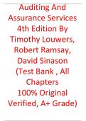 Test Bank For Auditing And Assurance Services 4th Edition By  Timothy Louwers, Robert Ramsay, David Sinason, Jerry Strawser , Jay Thibodeau