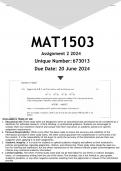 MAT1503 Assignment 2 (ANSWERS) 2024 - DISTINCTION GUARANTEED