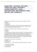 EXAM PREP - NATIONAL SECTION I - TREBS 2024 (REAL PROPERTY CHARACTERISTICS, LEGAL DESCRIPTIONS, AND PROPERTY USE) SOLVED 100% CORRECT!!