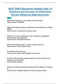 ACCT 2203 (Economics Finance) Unit 1-3 Questions and Answers for Final Exam  Review Oklahoma State University.