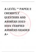 A-Level ** Paper 2 Chemistly  Questions And  Answers 2023- 2024 verified  answers Graded  A+