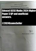 Edexcel  GCSE Maths 2024 PAPER 3 QP + UNOFFICIAL ANSWERS