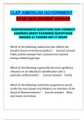 CLEP AMERICAN GOVERNMENT EXAM 2024 RECENT UPDATE  COMPREHENSIVE QUESTIONS AND CORRECT ANSWERS [MOST EXAMINED QUESTIONS] GRADED A+ PASSED GET IT RIGHT