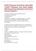 ExCPT Pharmacy Tech Exam Latest 2024  | ExCPT Pharmacy Tech Exam Update  2024 Actual Exam Questions and Correct  Answers Rated A+