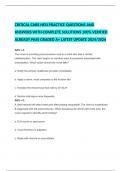 CRITICAL CARE HESI PRACTICE QUESTIONS AND ANSWERS WITH COMPLETE SOLUTIONS 100% VERIFIED ALREADY PASS GRADED A+ LATEST UPDATE 2024/2024