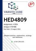 HED4809 Assignment 4 (DETAILED ANSWERS) 2024 - DISTINCTION GUARANTEED