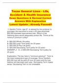 Texas General Lines - Life,  Accident & Health Insurance  Exam Questions & Revised Correct  Answers With Explanation Latest Update | Already Passed!!