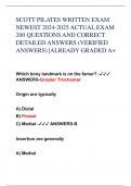 SCOTT PILATES WRITTEN EXAM NEWEST 2024-2025 ACTUAL EXAM 200 QUESTIONS AND CORRECT DETAILED ANSWERS (VERIFIED ANSWERS) |ALREADY GRADED A+