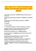 BIOC 2300; FATTY ACID SYNTHESIS AND AMINO ACID METABOLISM EXAM LATEST UPDATE