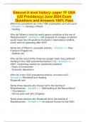 Edexcel A level history- paper 1F USA (US Presidency) June 2024 Exam Questions and Answers 100% Pass