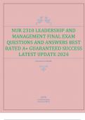 NUR 2310 LEADERSHIP AND MANAGEMENT FINAL EXAM Questions and Answers BEST RATED A+