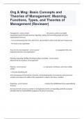 Org & Mng: Basic Concepts and Theories of Management: Meaning, Functions, Types, and Theories of Management (Reviewer) Practice Exam Questions With Practical Answers. 