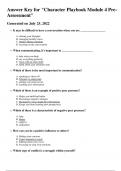 Answer Key for "Character Playbook Module 4 PreAssessment  QUESTIONS WITH 100% CORRECT ANSWERS/ A+ GRADE