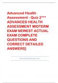 AdvAnced HeAltH AssessmentcArdiovAsculAr - AdvAnced HeAltH  Assessment midterm eXAm neWest  ActuAl eXAm comPlete Questions  And correct detAiled AnsWers Afterload - CORRECT ANSWER Degree of vascular resistance to ventricular contraction.  Depends on (art