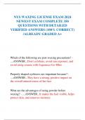 NYS WAXING LICENSE EXAM 2024  NEWEST EXAM COMPLETE 350  QUESTIONS WITH DETAILED  VERIFIED ANSWERS (100% CORRECT)  /ALREADY GRADED A+