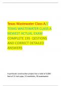 Texas Wastewater Class A// TEXAS WASTEWATER CLASS A  NEWEST ACTUAL EXAM COMPLETE 195 QESTIONS  AND CORRECT DETAILED  ANSWERS