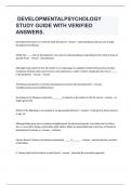  DEVELOPMENTALPSYCHOLOGY   STUDY GUIDE WITH VERIFIED ANSWERS.