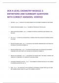 OCR A-LEVEL CHEMISTRY MODULE 2:  DEFINITIONS AND SUMMARY QUESTIONS  WITH CORRECT ANSWERS. VERIFIED