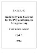 (JHU) EN.553.310 Probability & Statistics for the Physical Sciences & Engineering Final Exam Review