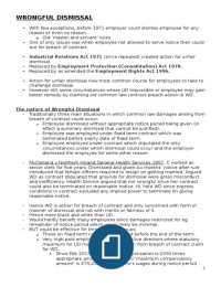 Wrongful Dismissal - Structured Notes to Answer Problem Questions