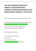 AAA FOOD HANDLERS EXAM WITH CORRECT 150 QUESTIONS WITH CORRECTRY ANALYZED ANSWERS (ACTUAL EXAM) ALREADY GRADED A+ LATEST 2024     