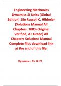 Solutions Manual for Engineering Mechanics Dynamics SI Units (Global Edition) 15th Edition By Russell C. Hibbeler (All Chapters, 100% Original Verified, A+ Grade) (Chapters 12-22)