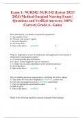 Exam 1: NUR242/ NUR 242 (Latest 2023/ 2024) Medical-Surgical Nursing Exam | Questions and Verified Answers| 100% Correct| Grade A- Galen