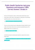 Public Health Sanitarian test prep  Questions and Answers | 100%  Correct Answer | Grade A+