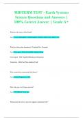 MIDTERM TEST - Earth Systems  Science Questions and Answers |  100% Correct Answer | Grade A+