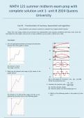 MATH 121 summer midterm exam prep with complete solution unit 1- unit 8 2024 Queens University