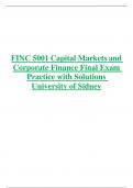 FINC 5001 Capital Markets and Corporate Finance Final Exam Practice with Solutions  University of Sidney