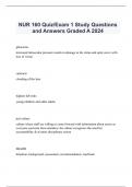  NUR 160 Quiz/Exam 1 Study Questions and Answers Graded A 2024