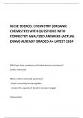 IGCSE EDEXCEL CHEMISTRY (ORGANIC CHEMISTRY) WITH QUESTIONS WITH CORRECTRY ANALYZED ANSWERS (ACTUAL EXAM) ALREADY GRADED A+ LATEST 2024     