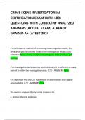 CRIME SCENE INVESTIGATOR IAI CERTIFICATION EXAM WITH 180+ QUESTIONS WITH CORRECTRY ANALYZED ANSWERS (ACTUAL EXAM) ALREADY GRADED A+ LATEST 2024   